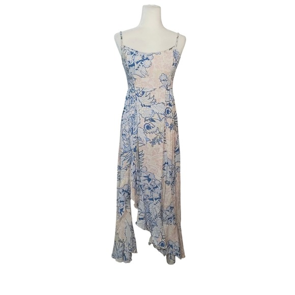 Intimately Free People Forever Yours Dress Paisley Side Slit Blue Pink Fairy M - Picture 2 of 12